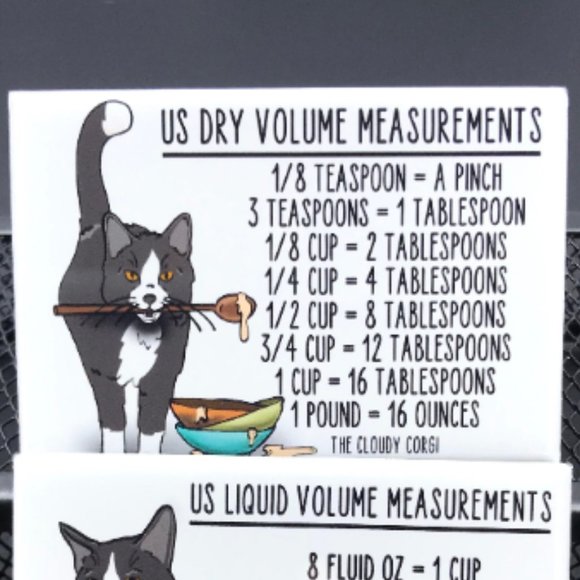 Tuxedo Cat Measuring Chart Magnet Set Handmade Kitchen Cooking Baking Guide - Picture 3 of 6